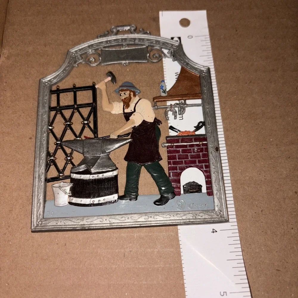 Wilhelm‎ Schweizer Hand Painted Pewter  The Blacksmith Anvil Wall Hanging
